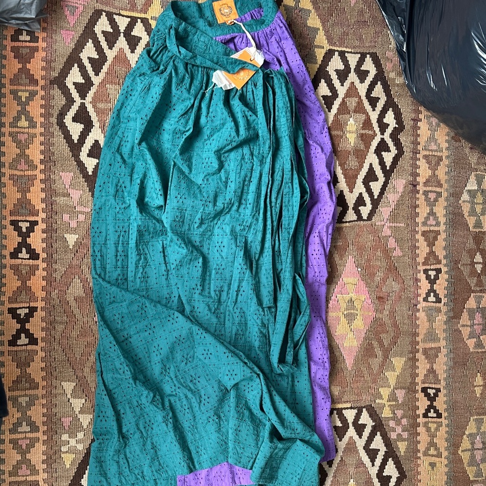 Coniglio Palm Beach adjustable maxi ball skirt Green and Purple Eyelet Skirt